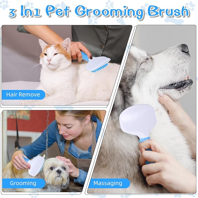 Kacctyen Silicone Dog Bath and Grooming Brush with Handle for Short and Long Hair Pet Deshedding and Massage