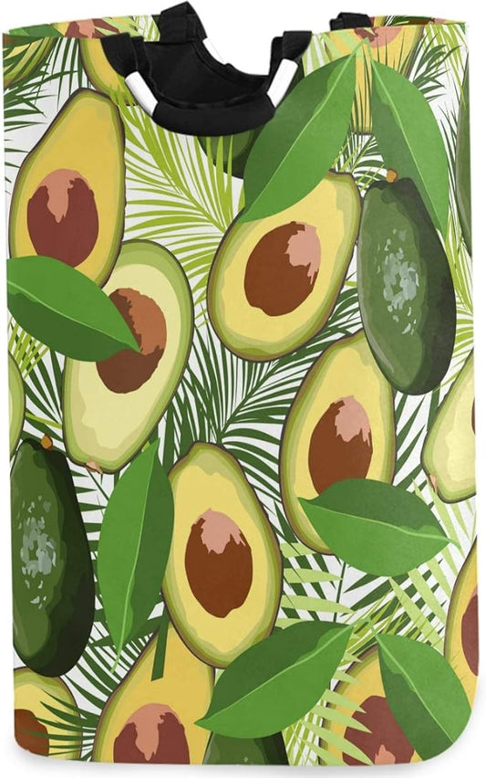 visesunny Collapsible Laundry Basket Tropical Avocado Palm Leaf Large Laundry Hamper Waterproof Foldable Fabric Dirty Clothes Toy Organizer For Bathroom Kids Room Dorm