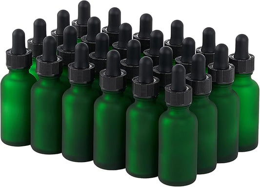 24 Pcs, 1oz Glass Dropper Bottle, Leakproof Tincture Bottles with Dropper, Green Reusable Eye Dropper Bottle, Preety Frosted Texture, for All Kinds of Liquids (Green-Frosted, 1oz-24pcs)