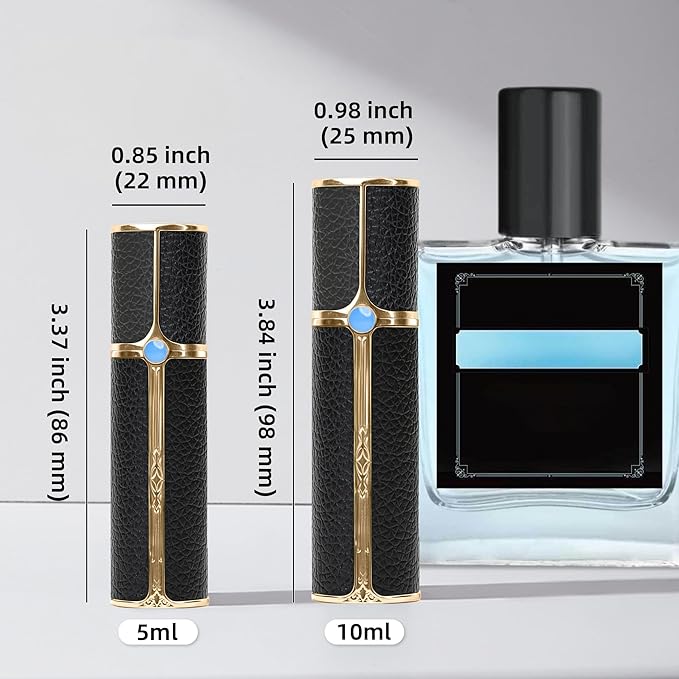 CF00BKS Leather Perfume Bottle 5ml – Bottom-Fill Refillable Dispenser, Leak-Proof & Portable for Men & Women, Ideal for Travel, Gifting & Daily Use (CF00BKS)
