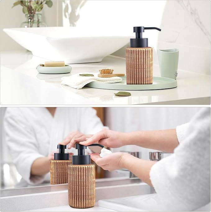 Comeon Hand Soap Dispenser, 400ml/13.5oz Ceramic Bathroom Dish Soap Dispenser for Kitchen Sink Brown Refillable Soap Dispensers in Kitchen Countertop Shower (13.5oz,Light Color)