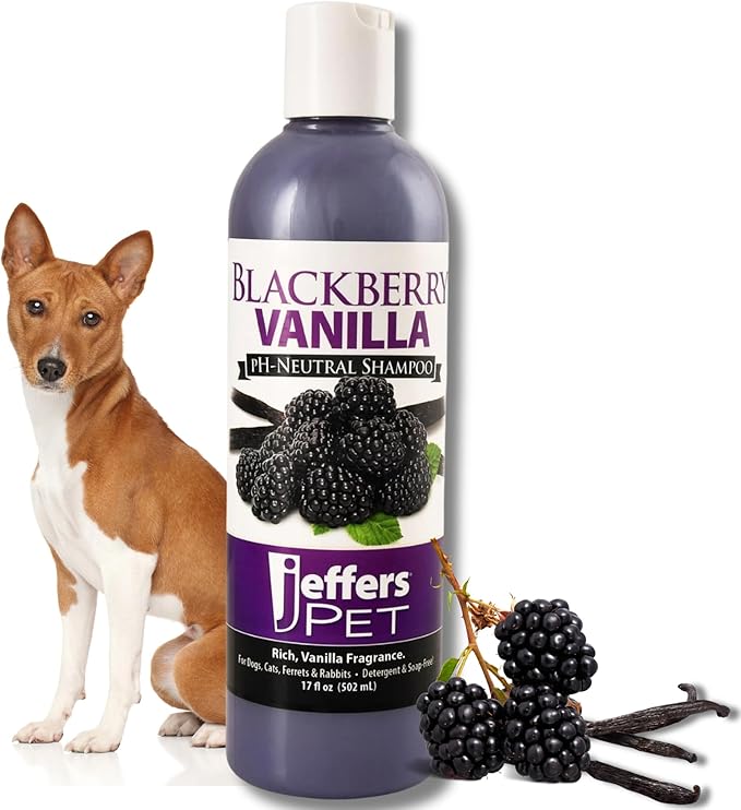 Jeffers Pet BlackBerry Vanilla Shampoo 17 oz - Gentle Tearless Formula for Sensitive Skin, Aloe Vera & Coconut Oils, Safe for Dogs, Cat & Rabbit, PH Neutral, Detergent Free, Healthy Coat Care