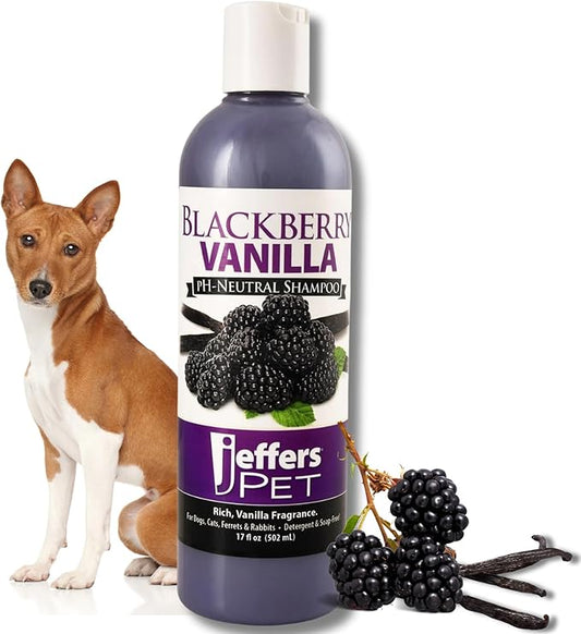 Jeffers Pet BlackBerry Vanilla Shampoo 17 oz - Gentle Tearless Formula for Sensitive Skin, Aloe Vera & Coconut Oils, Safe for Dogs, Cat & Rabbit, PH Neutral, Detergent Free, Healthy Coat Care