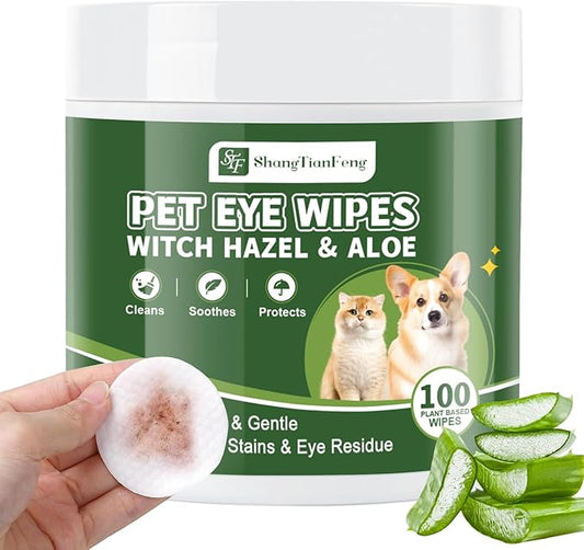 Dog Eye Wipes (100 Count) for Pet Cats -Fragrance-Free, Vet-Tested Formula for Sensitive Skin | Tear Stain Remover & Gentle Bath Alternative | Hypoallergenic & Enriched with Oatmeal