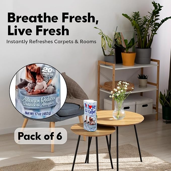 6 Love My Carpet | Carpet Deodorizer & Freshener Powder | 17 oz Pet Odor Eliminator for Strong Odor & Pet Urine | ALLERGEN REDUCER | Safe for Homes with Pets