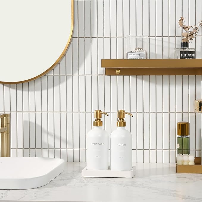 Gold Soap Dispenser Bathroom Set, Hand and Lotion Dispenser with Stainless Steel Pump, Perfect for Modern Bathroom Decor. (Gold)