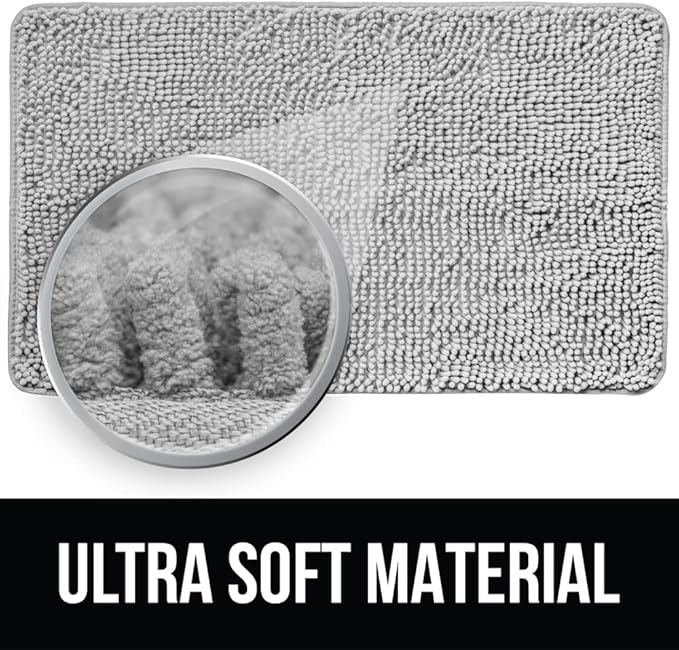 KANGAROO Bathroom Rugs, Chenille Soft Absorbent Bath Rug, Shaggy Shower Mat, Quick Dry Machine Wash Bathmat, Plush Carpet Mats for Tub, Bathtub and Room Home Decor Accessories, 30x20, Light Blue