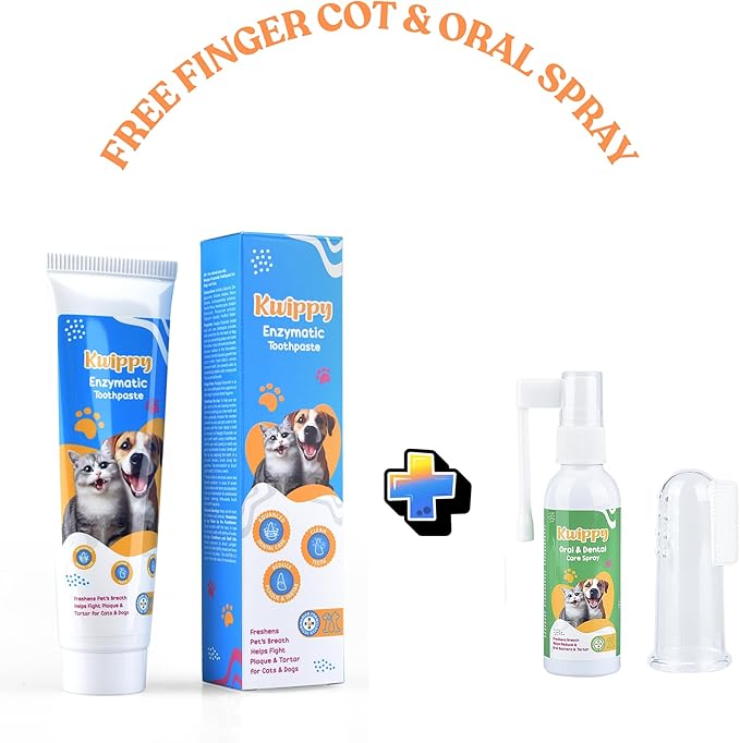 Dog Teeth Cleaning Toothpaste & Tooth Brushing Kit – Eliminate Plaque, Tartar & Bad Breath Mint Dog & Cat Breath Freshener Gel – Enzymatic Toothpaste + Finger Brush + Spray – Safe & Edible