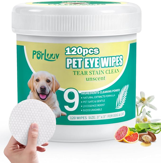 Hypoallergenic Eye Wipes for Dogs & Cats – Gentle Dog Eye Wipes Cleaner with 9X Cleaning Power, Natural Dog Fece Wipes Gently Remove Tear Stains, Crust, Discharge & Debrist, 120Pcs, Unscent