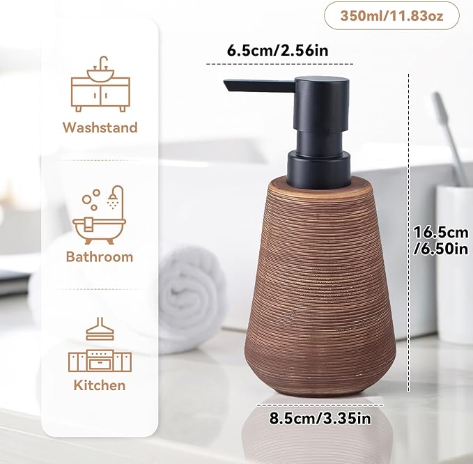 Comeon Hand Soap Dispenser, 350ml/12oz Ceramic Bathroom Dish Soap Dispenser for Kitchen Sink Brown Refillable Soap Dispensers in Kitchen Countertop Shower (12oz,Light Brown)