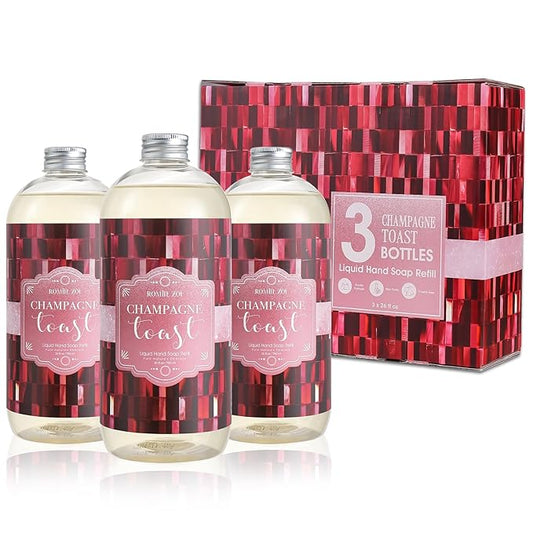 ROMIIE ZOI Liquid Hand Soap Refills Gift Set – Champagne – 3 x 26Fl Oz Bottles – Plant-Based, Non-Toxic, Gentle & Moisturizing Formula with Essential Oils – for Bathroom, Kitchen & Holiday Gifting