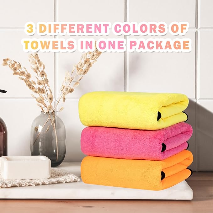 MICOOYO 3PCS Dog Towels for Drying, Super Absorbent Pet Grooming Towels, Quick Drying Dog Bath Towels for Puppy Cats (Yellow, Pinkcolor, Orange, XS)