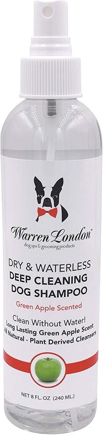 Warren London Waterless Dog Shampoo 8 oz – Green Apple No-Rinse Dry Shampoo Spray | Instant Deodorizer for Smelly Pets, Itch Relief, Dye-Free & Cruelty-Free | Made in USA