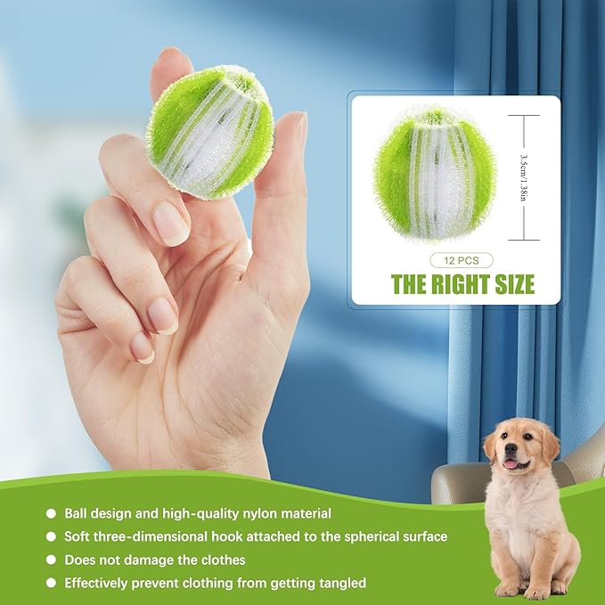 12 PCS Pet Hair Remover for Laundry, Reusable Dog & Cat Hair Remover for Laundry, Laundry Pet Hair Catcher for Clothes, Bedding, Won’t Damage Fabrics (Green)