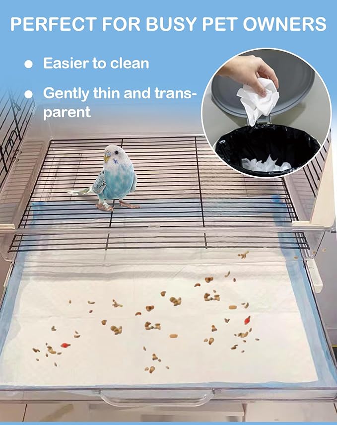 23.6" X 23.6" Disposable Bird Cage Liner 40 Pcs Lagre Birds Cage Liners Super Absorbent Birdcage Liners Parakeet Cage Training Accessories with Quick-Dry Surface for Cockatiels Doves Canaries