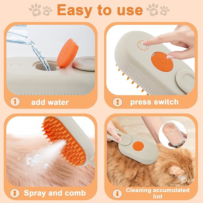 4 in 1 Cat Steam Brush 2025 New Cat and Dog Anti-Static steam Brush for Massaging,cleaning,Shedding,Grooming,Rechargeable Pet Grooming Brushes (brush white1)