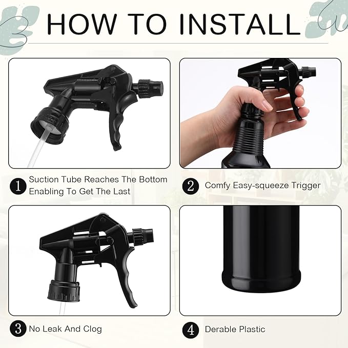 Honeydak 3 Pack Plastic Spray Bottles Black 17 oz Heavy Duty Opaque Spray Bottles UV Light Blocking Refillable Reusable Leak-proof Sprayers for Cleaning Solution Kitchen Garden Home Plant