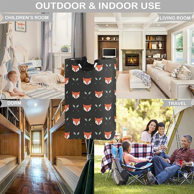 visesunny Collapsible Laundry Basket Foxes And Arrow Animal Large Laundry Hamper Oxford Fabric Dirty Clothes Toy Organizer with Handle For Bathroom Bedroom Kids Room Dorm