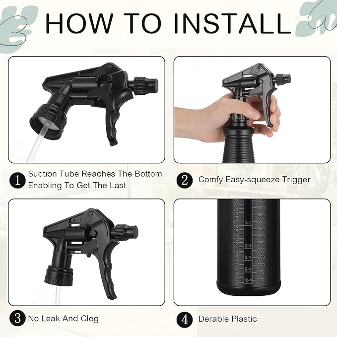 Honeydak 3 Pack Plastic Spray Bottles Black 34 oz Heavy Duty Opaque Spray Bottles UV Light Blocking Refillable Reusable Leak-proof Sprayers for Cleaning Solution Kitchen Garden Home Plant