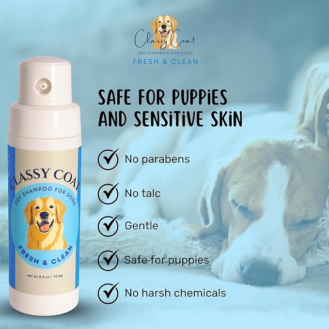 Dry Shampoo & Coat Deodorizer for Dogs (Fresh & Clean) | Waterless No-Rinse Squeeze Bottle Powder Formula | Calming Lavender Scent | Talc and Alcohol Free | Safe for Sensitive Skin | Made in USA