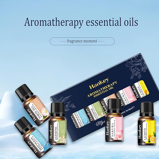 5x10ml Multi-Scent Essential Oils Set - Ocean, White Tea, Jasmine, Lemon & Cherry Blossom for Home & Car