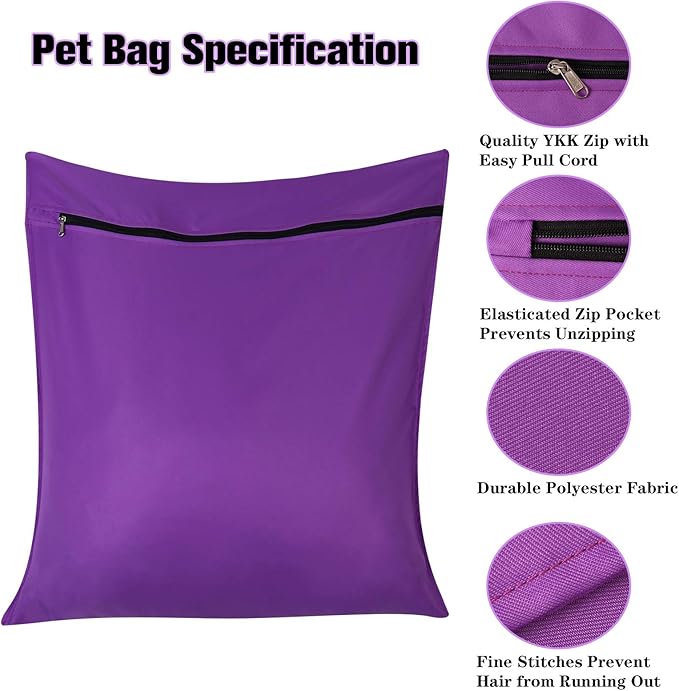 AUXSOUL 1 Pack Pet Laundry Bag,Stops Pet Hair Blocking The Washing Machine,Big Size Wash Bag Ideal for Dog Cat Horse,Hair Remover Safely,25.8’’ 27.8’’(65 X 70cm)(Purple)