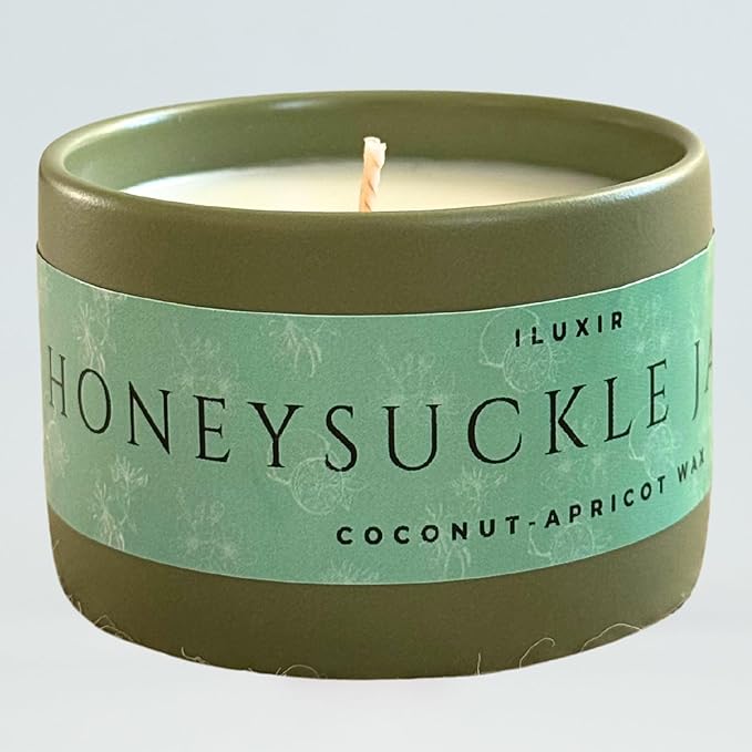 Honeysuckle Jasmine Candle – Fresh Floral Scented Candle with Lemon Violet & Wood, Organic Coconut Apricot Wax, Hand-Poured, Non-Toxic, Cruelty-Free, 5 oz for Home, Living Room & Office