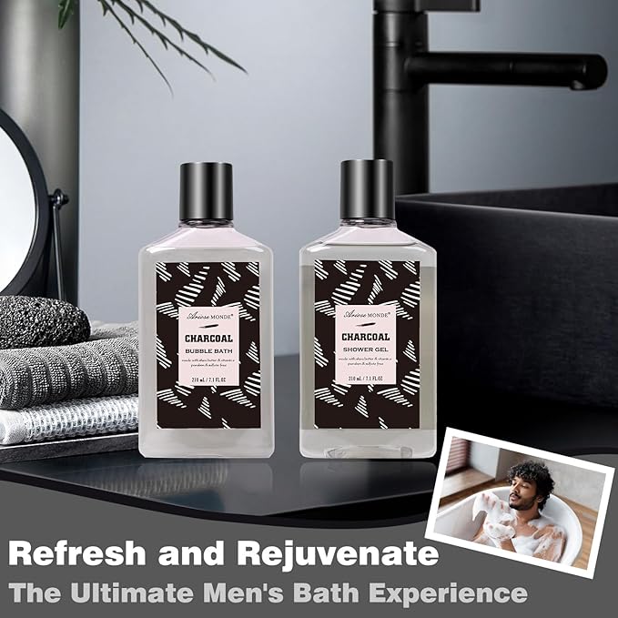 Father Day Gift for Men Spa Gifts for Men, Charcoal Bath and Body Gift Set for Men, 10 Pcs Spa Kits Ideal Birthday, Christmas. Men's Relaxation Bath Baskets, Self Care Kit