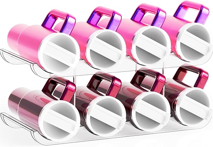 2 Tier Stackable Water Bottle Organizer for 40 oz Stanley Cup,Yeti and Other Tumbler Organizer,Larger Compartment Stanley Cup Holder,Wine Rack and Waterbottle Holder for Kitchen Cabinets,Countertop