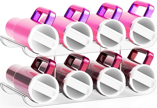 2 Tier Stackable Water Bottle Organizer for 40 oz Stanley Cup,Yeti and Other Tumbler Organizer,Larger Compartment Stanley Cup Holder,Wine Rack and Waterbottle Holder for Kitchen Cabinets,Countertop