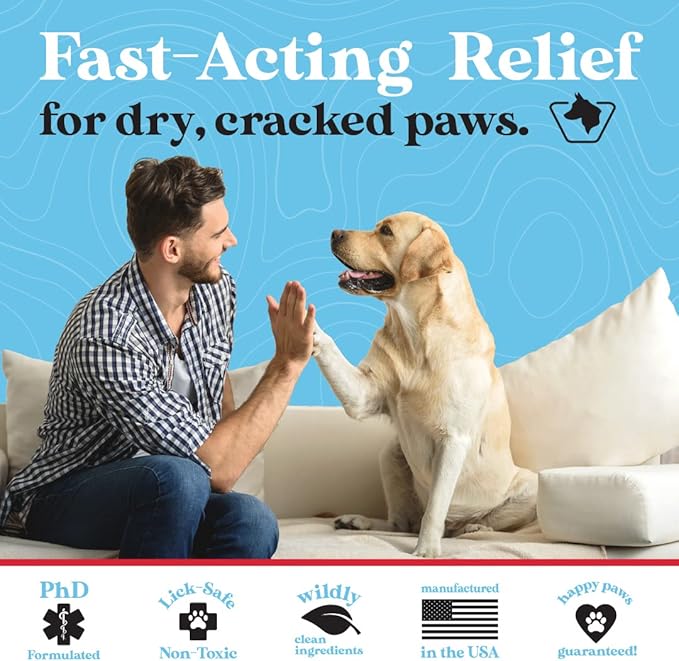 Wild Acre Maximum Strength Paw Balm for Dogs - All Weather Paw Protector for Snow, Sand, Pavement, Lawn Chemicals and More - Soothing Paw Balm with Easy Stick Application, 2.65oz Value Size