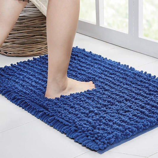 Walensee Large Bathroom Rug Non Slip Bath Mat (24x60 Inch Dark Blue) Water Absorbent Super Soft Shaggy Chenille Machine Washable Dry Extra Thick Perfect Absorbant Best Plush Carpet for Shower Floor