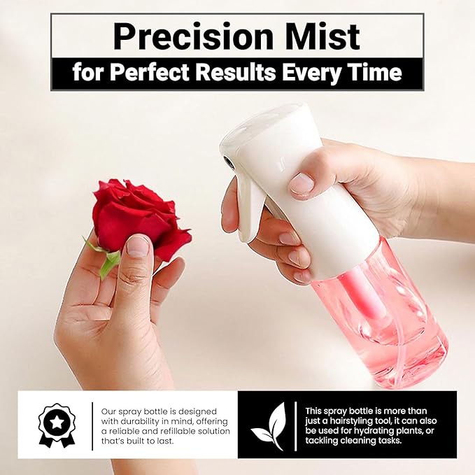 Continuous Mist Spray Bottle – Ultra Fine Mist for Hair Styling, Salon Use, and Versatile Applications – Ideal for Plants, Cleaning, and Travel – 5 oz Pink Octagon Shape Empty Bottle