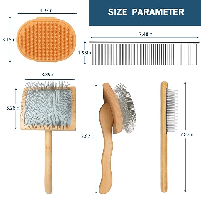 Slicker Brush for Dogs, Professional Dog Grooming Brush for Golden Doodle & Poodle - Deshedding Dog Brush for Medium or Long Haired Dogs, Remove Tangles, Knots and Mats (4PCS, Wooden, Large)