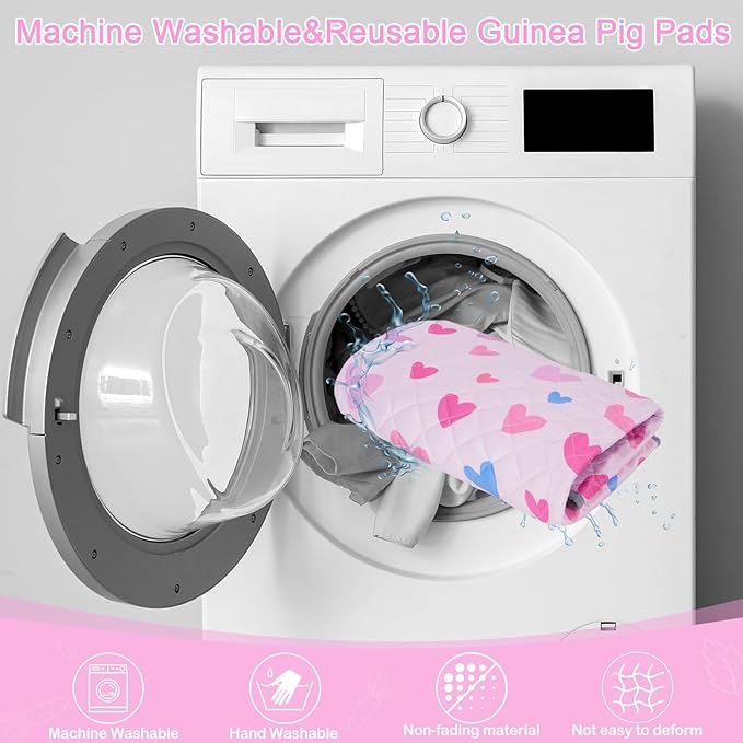 Bienbee Guinea Pig Bedding, 2 Pack 47" x 24" Reusable Guinea Pig Cage Liner Waterproof and Absorbent Small Animal Bedding Washable Guinea Pig Pee Pads for Small Pet Hamster Rabbit Squirrel, Pink