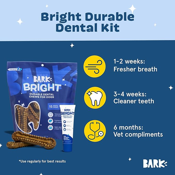 Barkbox Bright Durable Dog Dental Kit for Tough Chewers, 15 Chew Sticks & Toothpaste - Large Breeds