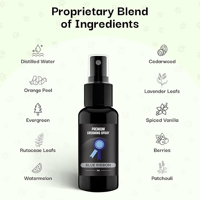 605Products Premium Dog Cologne & Odor Eliminator - Long Lasting Puppy Perfume, Deodorant & Grooming Spray with Essential Oils, (2oz) Blue Ribbon