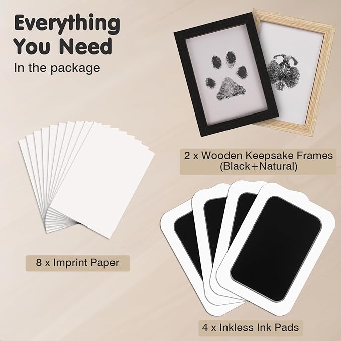 Inkless Paw Print Kit for Dogs,Cats & Babies - Clean Touch Dog Nose & Baby Handprint Kit,Mess Free Dog Paw Print Kit,4-Pcs Ink Pads & 2 Wooden Frames - Keepsake Gifts for Pet Lovers,New Moms