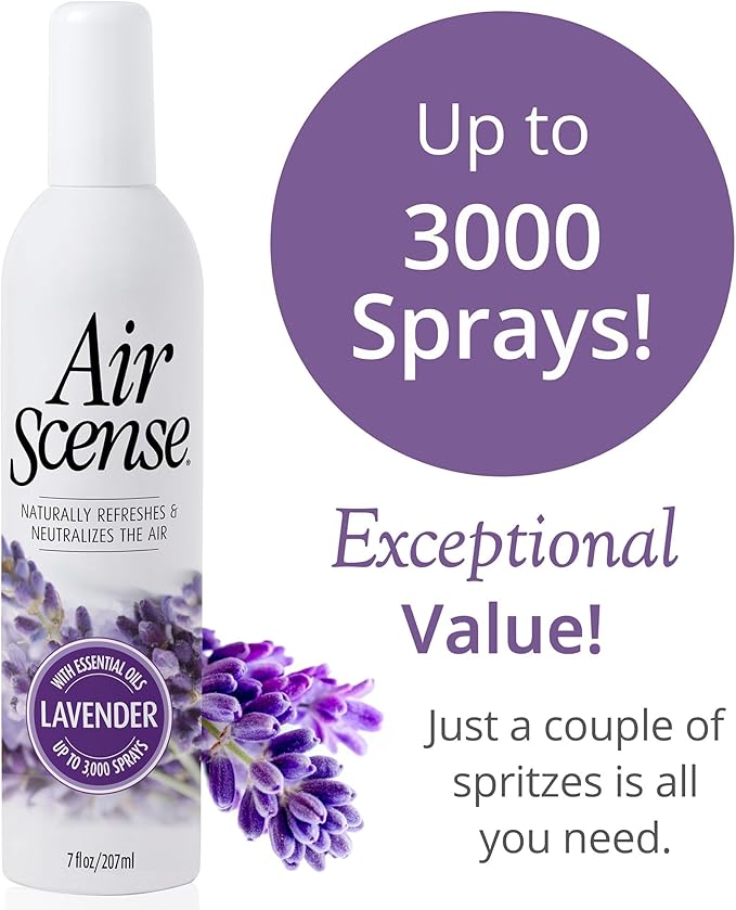 Air Scense Essential Oil Air Freshener - Lavender Scent - Non-Aerosol - 7 fl oz | Refreshing, Long-Lasting Scent | Eco-Friendly | Exceptional Value| Single Can