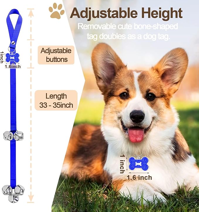 2 Pack Dog Door Bells, Dog Doorbell to go Outside Puppy Train Bell for Dogs to Ring to go Potty, Puppy Toilet Training Bell Jingle Bells for Door Knob (Dark Blue)