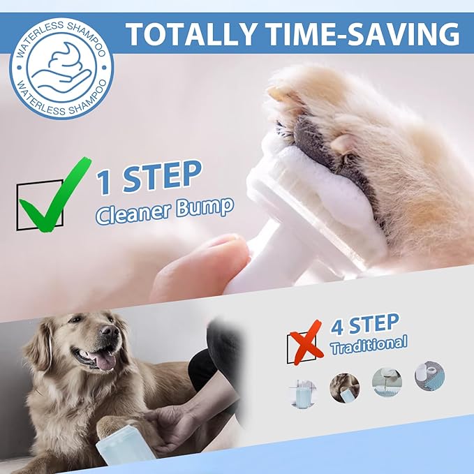 Paw Cleaner for Dogs and Cats, No-Rinse Foaming Cleanser, PH Balanced Deodorizing Paw Wash with Silicone Brush, Dog Paw Scrubber, Foot Cleaner Brush for Dogs Large Medium Small XL Breed