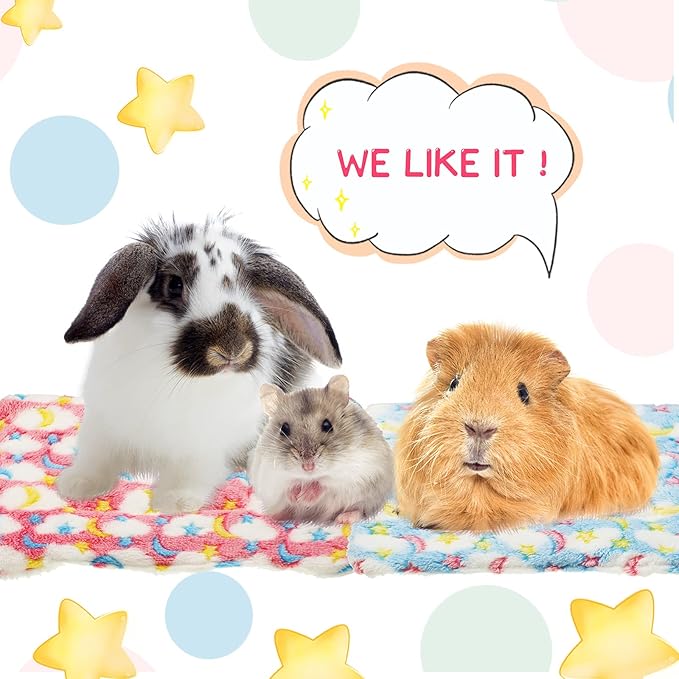 Jetec 3 Pcs Bunny Guinea Pig Beds Soft Bunny Mats Warm Guinea Pig Mat Small Animal Winter Bed Pads Fleece Sleeping Pads for Indoor Rabbit Hamster Squirrel Hedgehog Chinchilla Ferret(Moon)