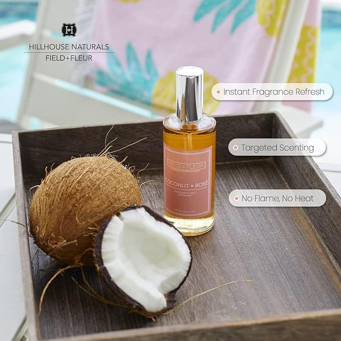 FIELD FLEUR Natural Room and Linen Spray, Non-Toxic Fragrance Mist with Scents of dewy fruits, green citrus, jasmine & white flowers– Long-Lasting Room Spray for Home – Made in USA, 4oz - Coconut Rose