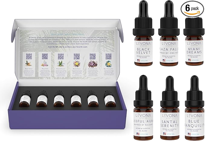 Levona Scent Essential Oils Set -Home Luxury Scents for Diffusers & Humidifiers, Ideal for Home Fragrance, Air Freshening, & Odor Elimination, Gift Pack, Made in USA - 5 ml, Pack of 6