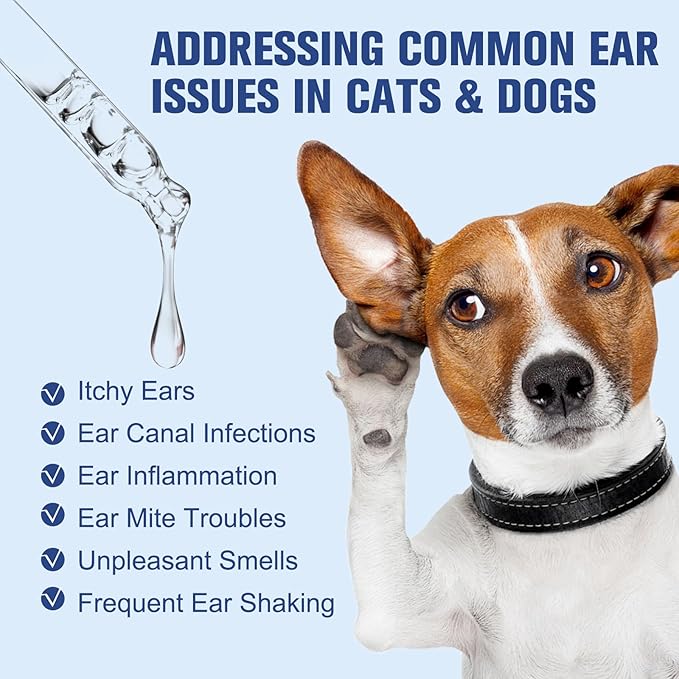 BARAVI Clean Aura Ear Care for Dogs & Cats - 3.38 fl oz (100ml) Natural Formula, Nourish & Soothe Pet Ear Comfort (Blue, S)