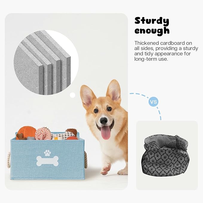 Dog Toy Basket with Lid, Dog Basket for Toys, Dog Toy Box with Cotton Rope Handles, Collapsible Storage Bins for Dog Toys, Dogs Storage Organizer, Blue