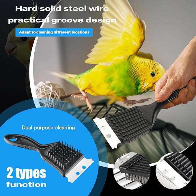11-Piece Set Bird Cage Cleaner,Small Animal cage Cleaning Tool Plastic and Stainless Steel Cleaning Brush Long Handle Cleaning Brush Spatula Bird Cleaning Bird Drops Multipurpose Cleaning