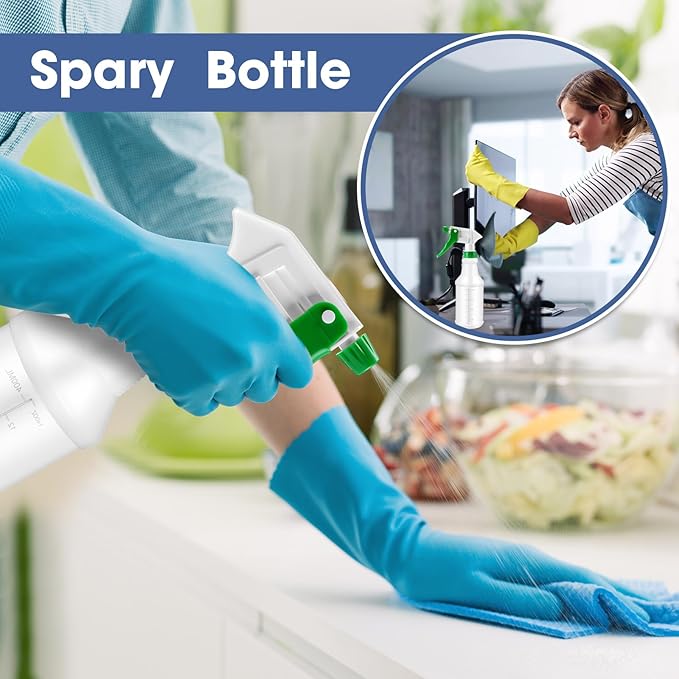 Eccliy 20 Pack 16oz Empty Spray Bottles, Leakproof Cleaning Bottles with Measurement and Adjustable Nozzle for Housekeeping, Commercial Use(Cylinder,Green White New Spray Head)