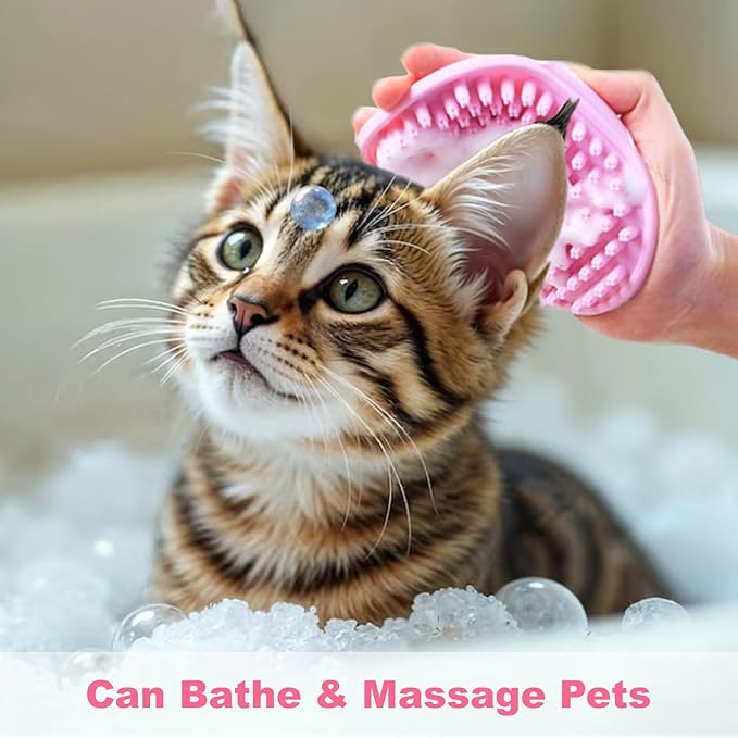 2 Piece Pink Pet Bath Supplies with Dog Washing Gloves and Dog Bath Scrubber