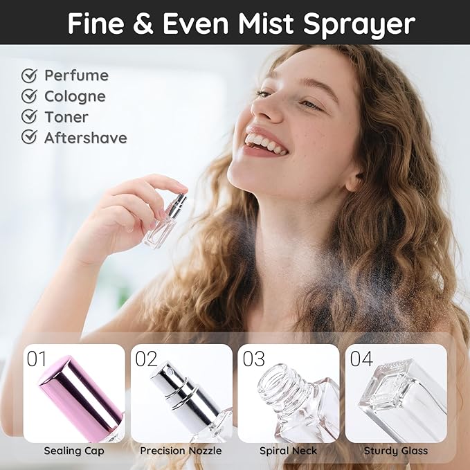 Segbeauty 40pcs 0.17oz Perfume Travel Refillable Bottle, Mini Glass Perfume Atomizer, 5ml Bulk Travel Cologne Sprayer with Refill Kit, Refill Cologne Bottles Empty, Small Fine Mist Spray Bottle